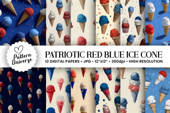 American Red Blue Ice Creams Pattern