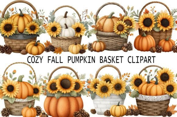 Cozy Fall Pumpkin Basket Clipart