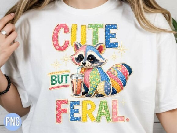 Cute But Feral Raccoon Patchwork PNG
