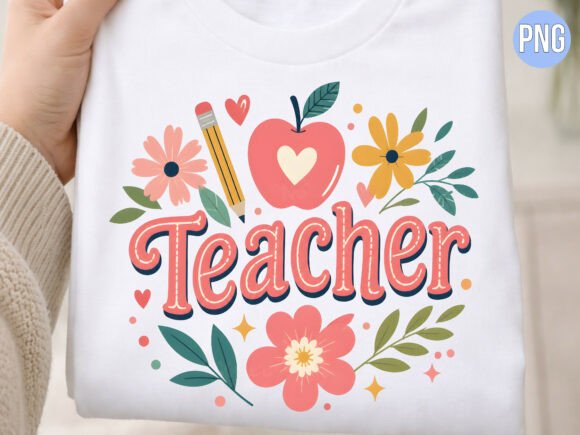 Floral Apple I Love School Teacher PNG