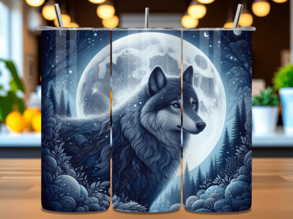 Gothic Full Moon Wolf Tumbler Wrap PNG