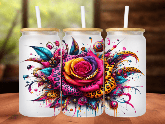 Neon Leopard Rose 16oz Tumbler Wrap PNG: A Versatile Design for Custom Projects