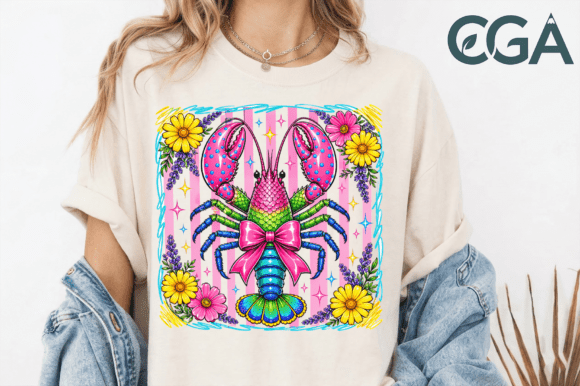 Pink Lobster Floral Retro Preppy Png