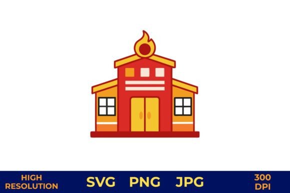 Red Fire Station with Flame Emblem