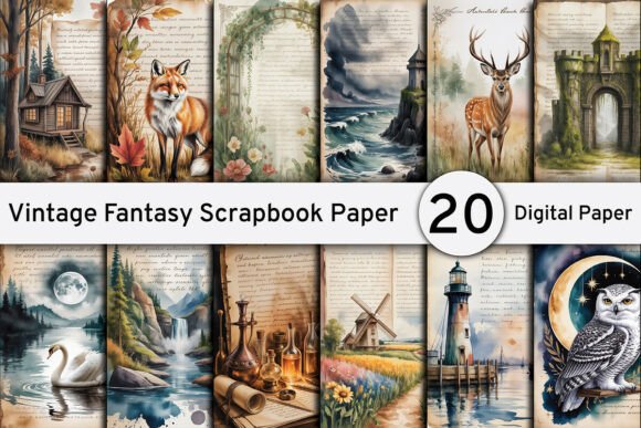 Vintage Fantasy Scrapbook Junk Journal: Create Beautiful Designs with High-Quality Digital Paper Backgrounds