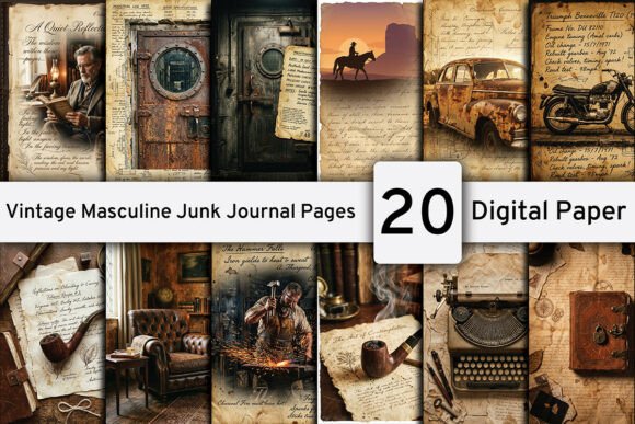 Vintage Masculine Junk Journal Pages