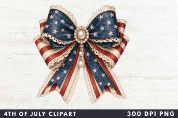 Vintage Pearl Patriotic Bow Clipart PNG: A Versatile Design for Creative Projects