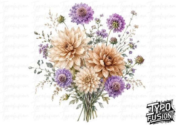 Watercolor Cafe Dahlia Bouquet PNG