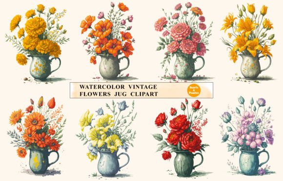 Watercolor Vintage Flowers Jug Clipart: A Timeless Design Element for Modern Creatives